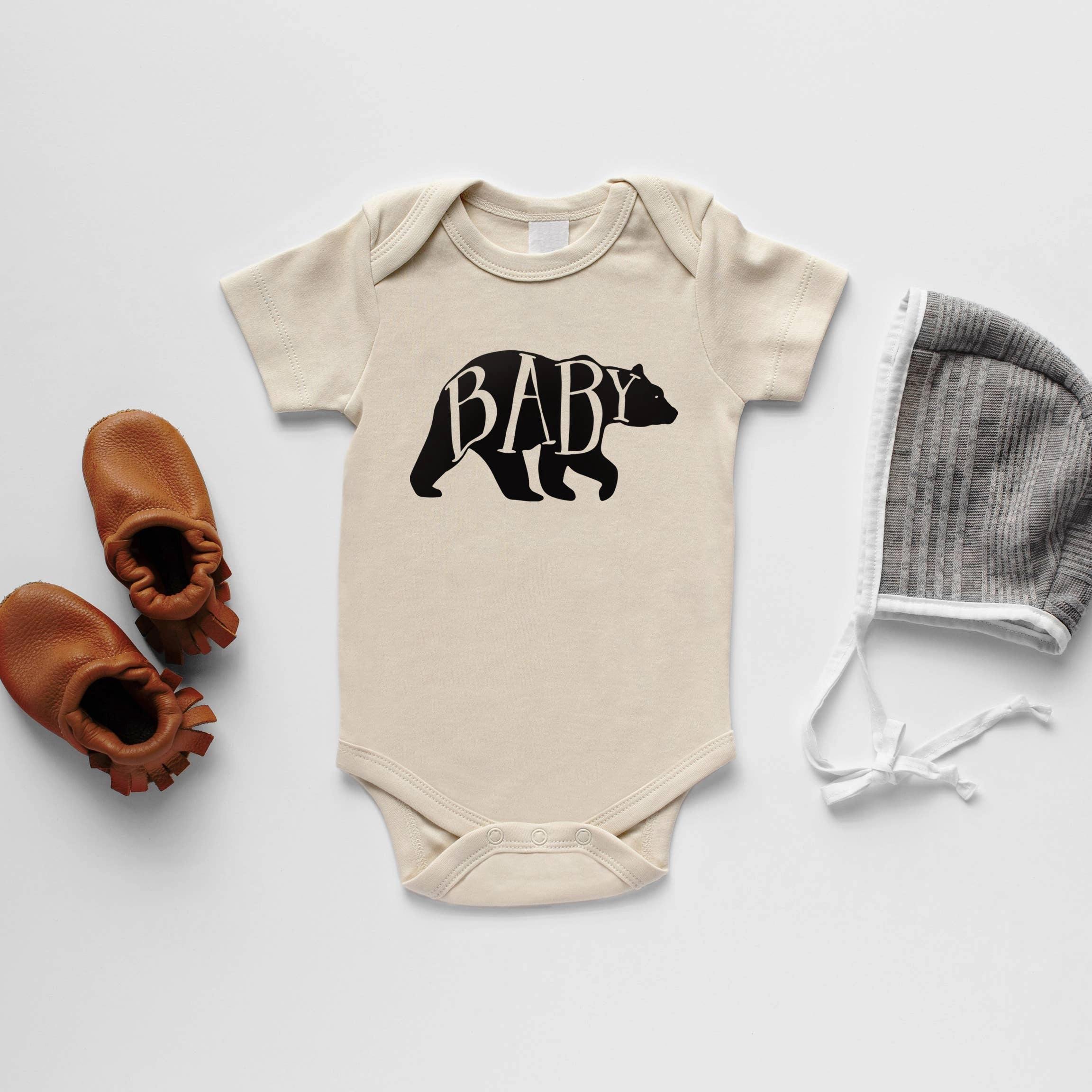 Cream Baby Bear Organic Baby Bodysuit Daywear Style