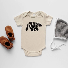 Cream Baby Bear Organic Baby Bodysuit ZeroWaste Production