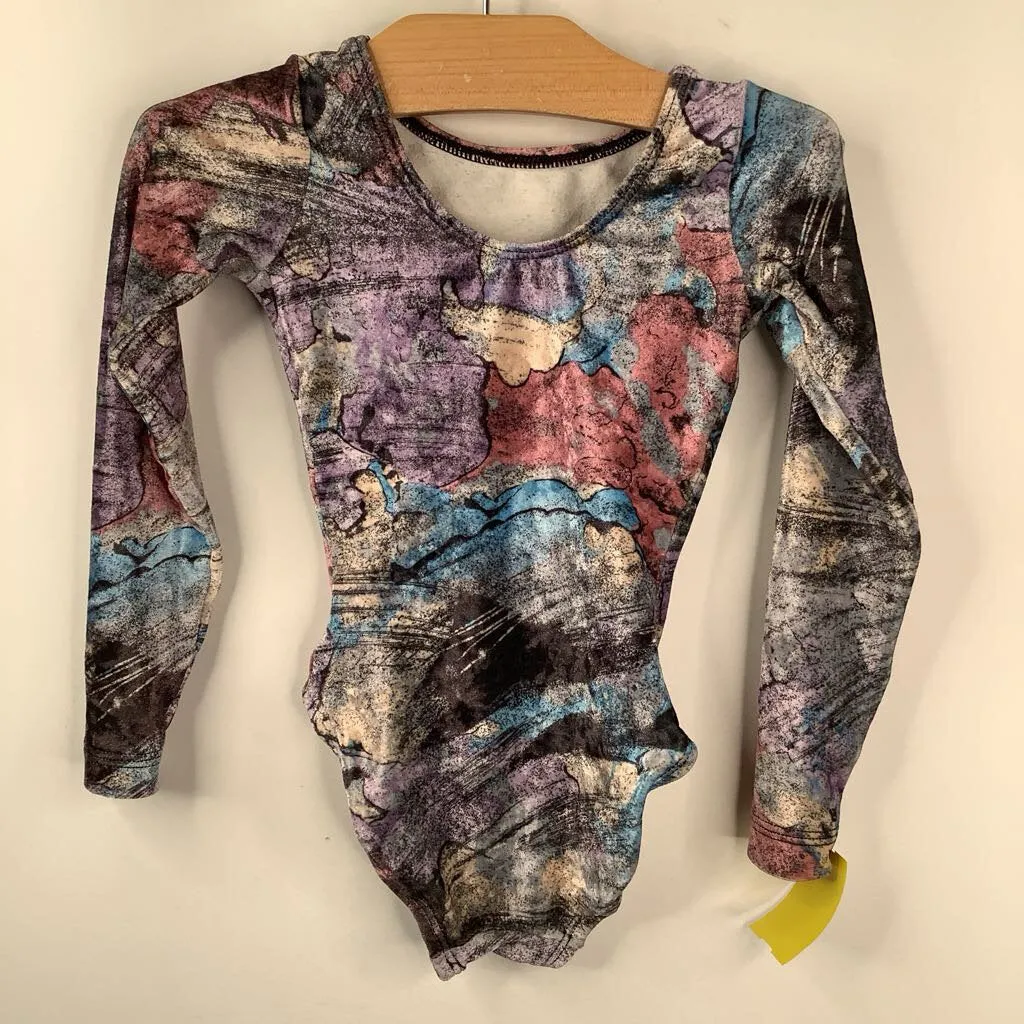 Size 4: Purple/Blue/Black Sketched Long Sleeve Leotard low back bodysuit chic bodysuit