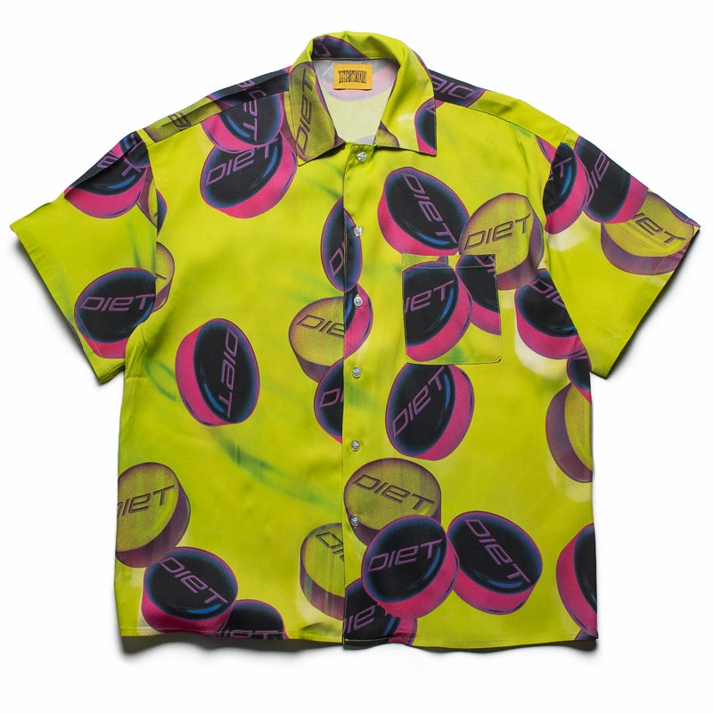 Energy Flow Street Fest Diet Starts Monday Pill Button Up Shirt - Volt Green
