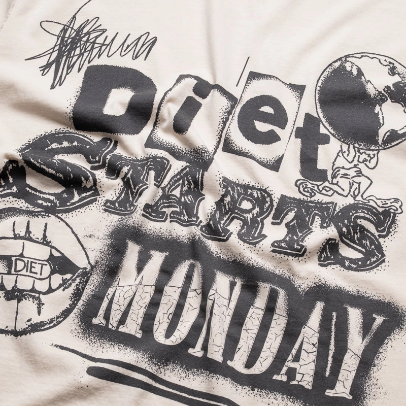 Diet Starts Monday Spray Paint Tee - Antique White/Black Thick Glow