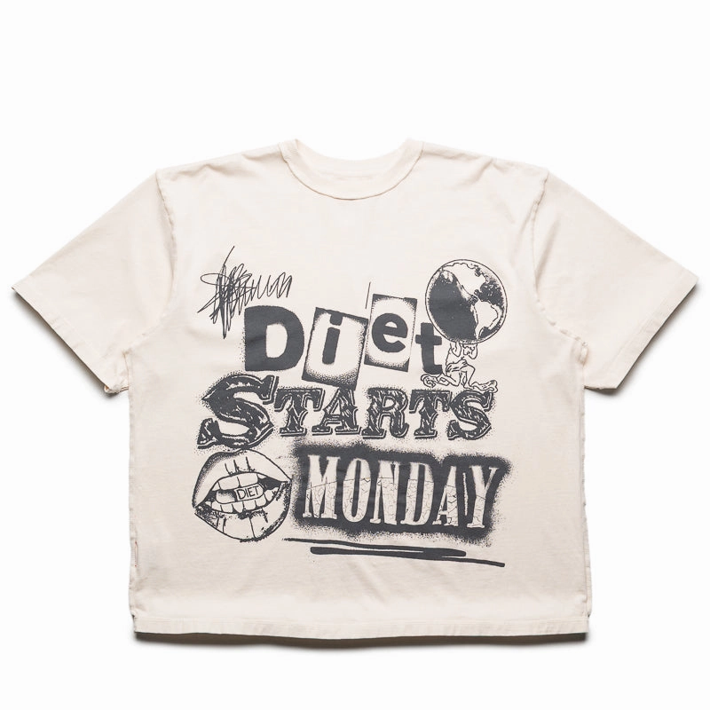 FlexSeamTechnology MultiPanelDesign Diet Starts Monday Spray Paint Tee - Antique White/Black