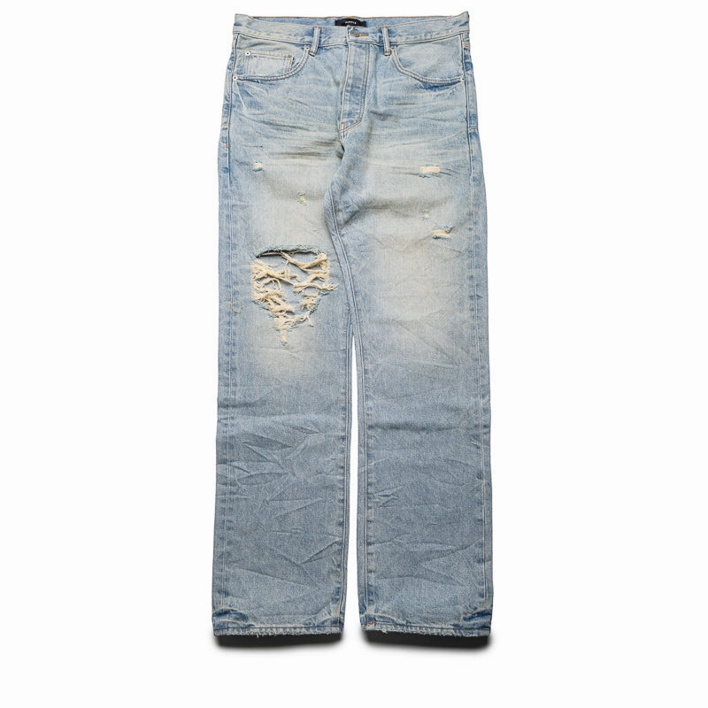 Purple Brand Mid Rise Straight Leg Knee Blowout Jean - Light Indigo Adjustable Fastenings