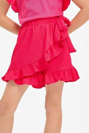 Smart Wear Ribbon Tie Ruffled Skort - Cherry Pink