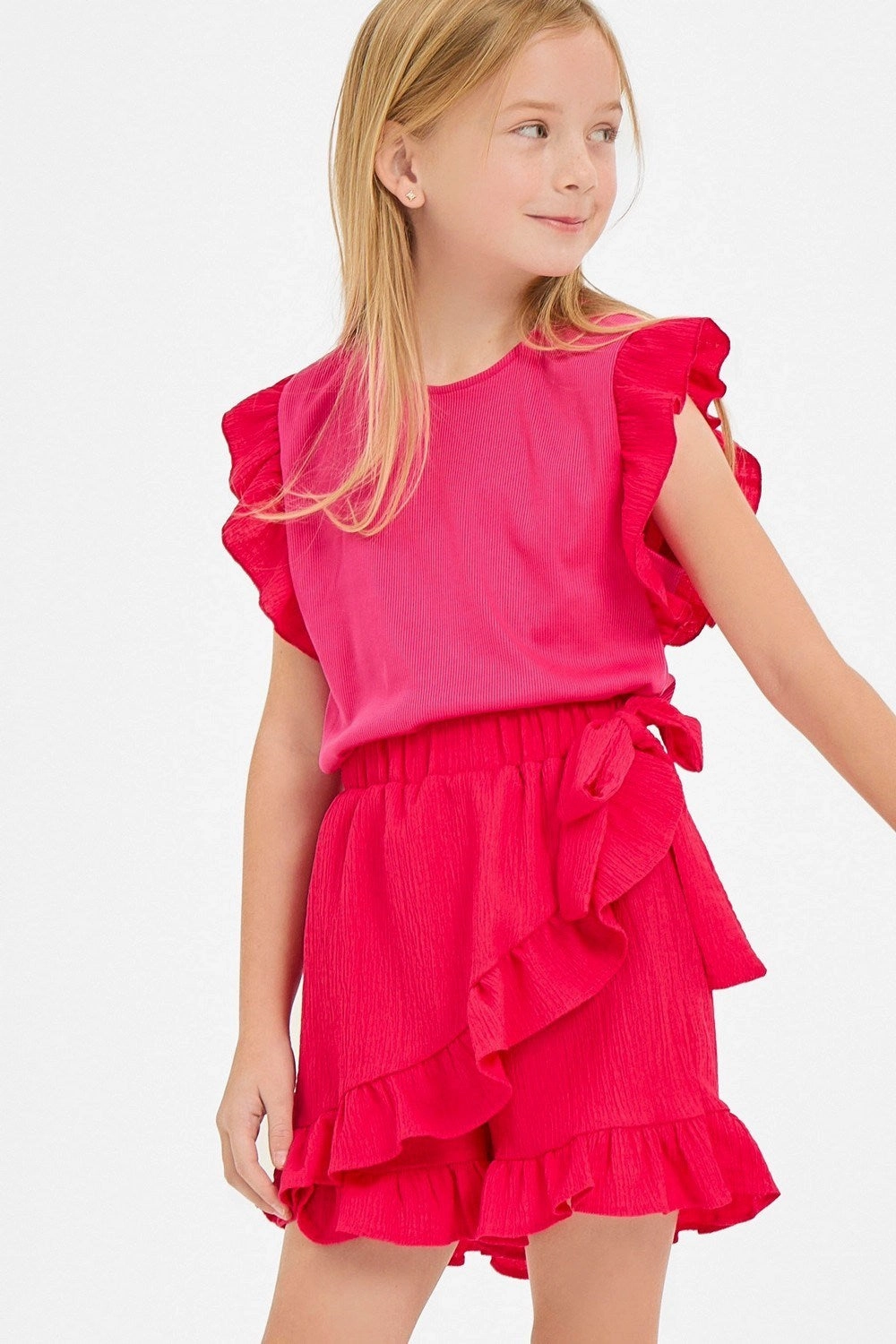 Car Cool Ribbon Tie Ruffled Skort - Cherry Pink