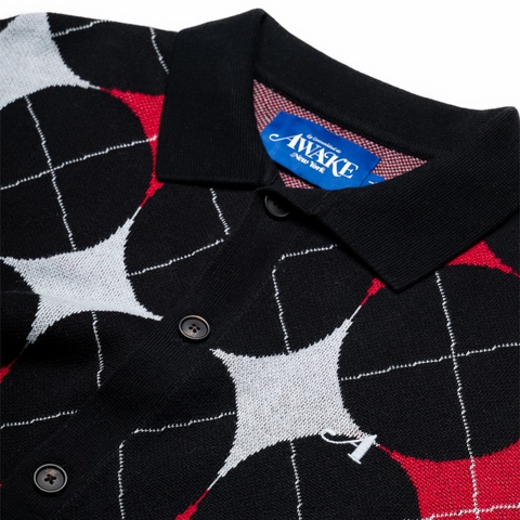 Awake NY Argyle Knit Collared Cardigan - Black TagFreeDesign Elegant Skirt