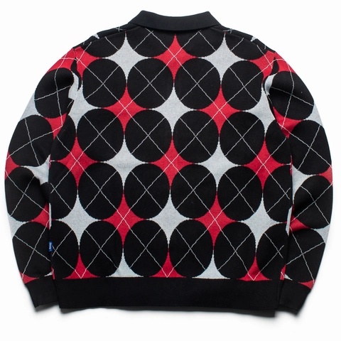 Awake NY Argyle Knit Collared Cardigan - Black Wrinklefree