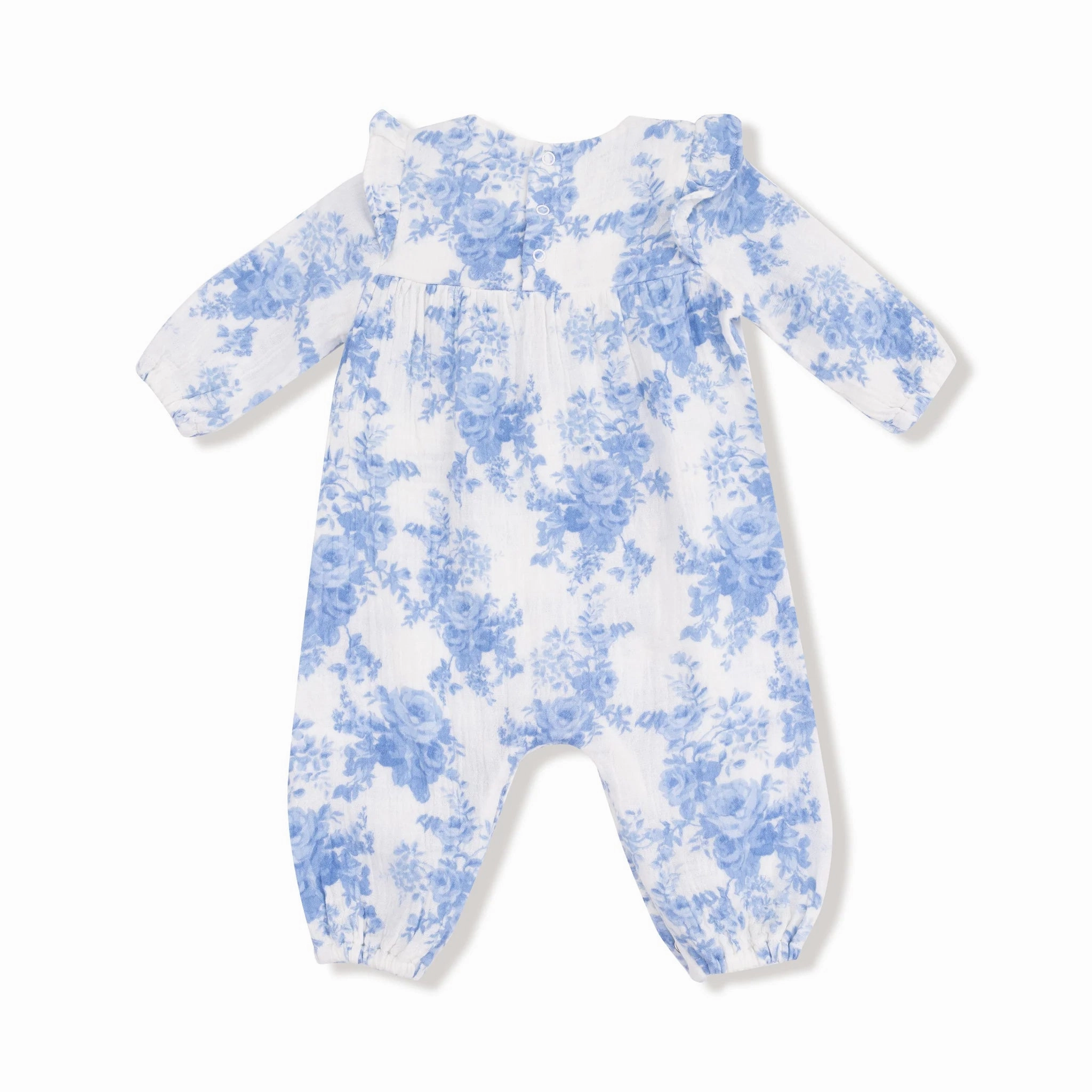 Dream Cottage Floral Blue  Ruffle Sleeve Romper Charm Core StaticResistantLining