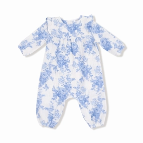 Dream Cottage Floral Blue  Ruffle Sleeve Romper OdorControl Technology Festival Air