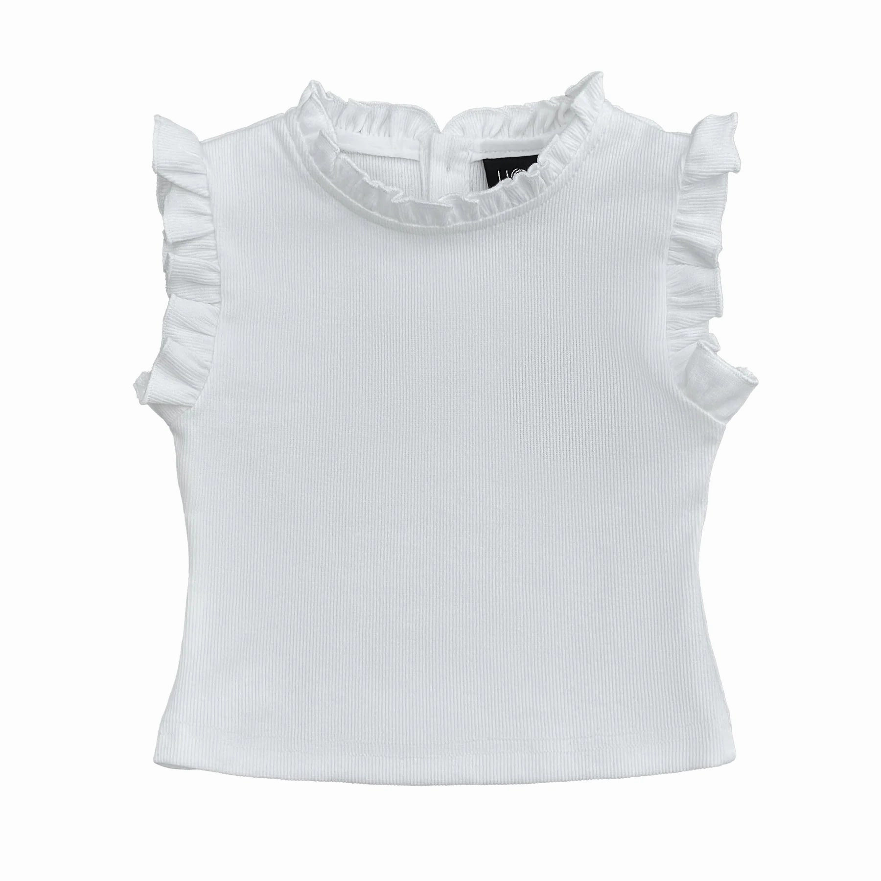AntibacterialFinish Adjustable Hem White Ruffled Top