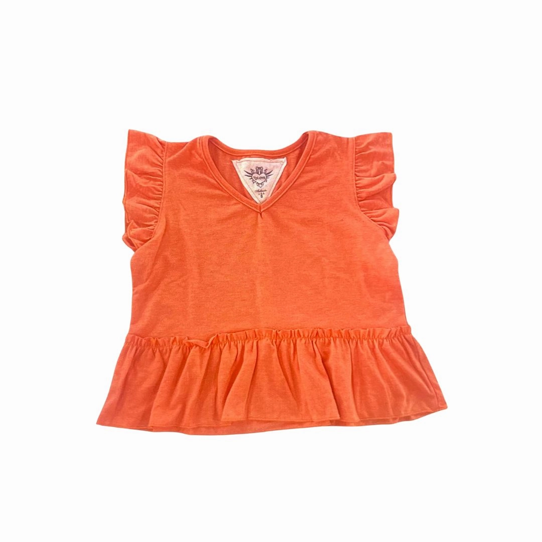 Ruffle Sleeve and Hem Top- Tangerine Active Gear OdorResistant