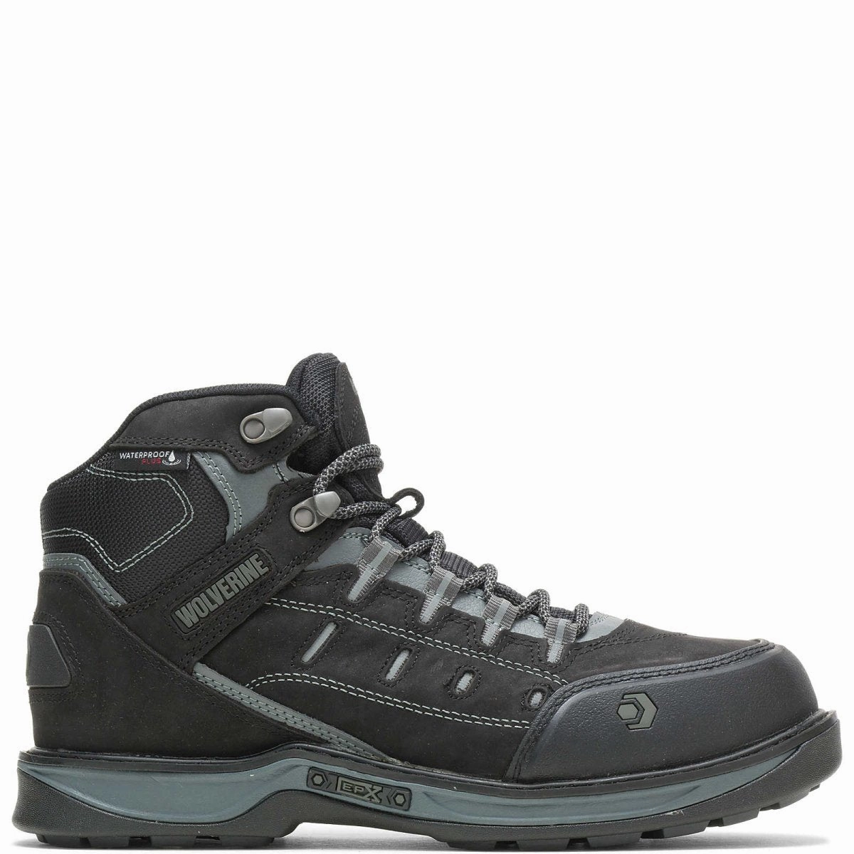 Wolverine Edge Lx Wp Men's Safety Toe Work Boot (w10553) In Black/grey. Sturdy Support