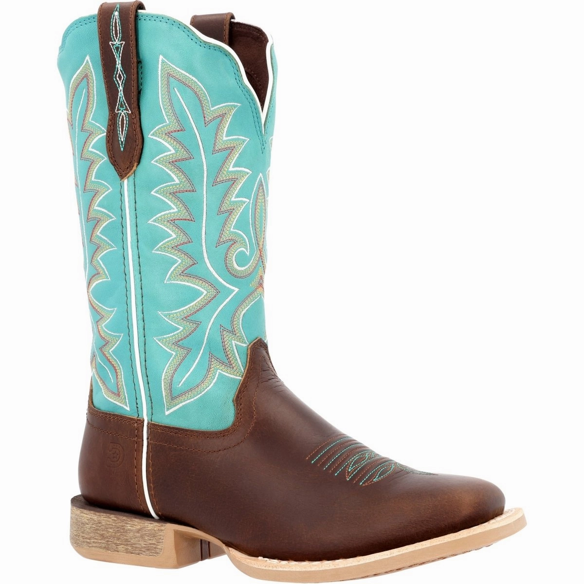 Durango Lady Rebel Pro Women's 12" Western Boots Drd0443 In Bay Brown And Arctic Blue Seamless Comfort Weather Resistant User Waterproof Feature