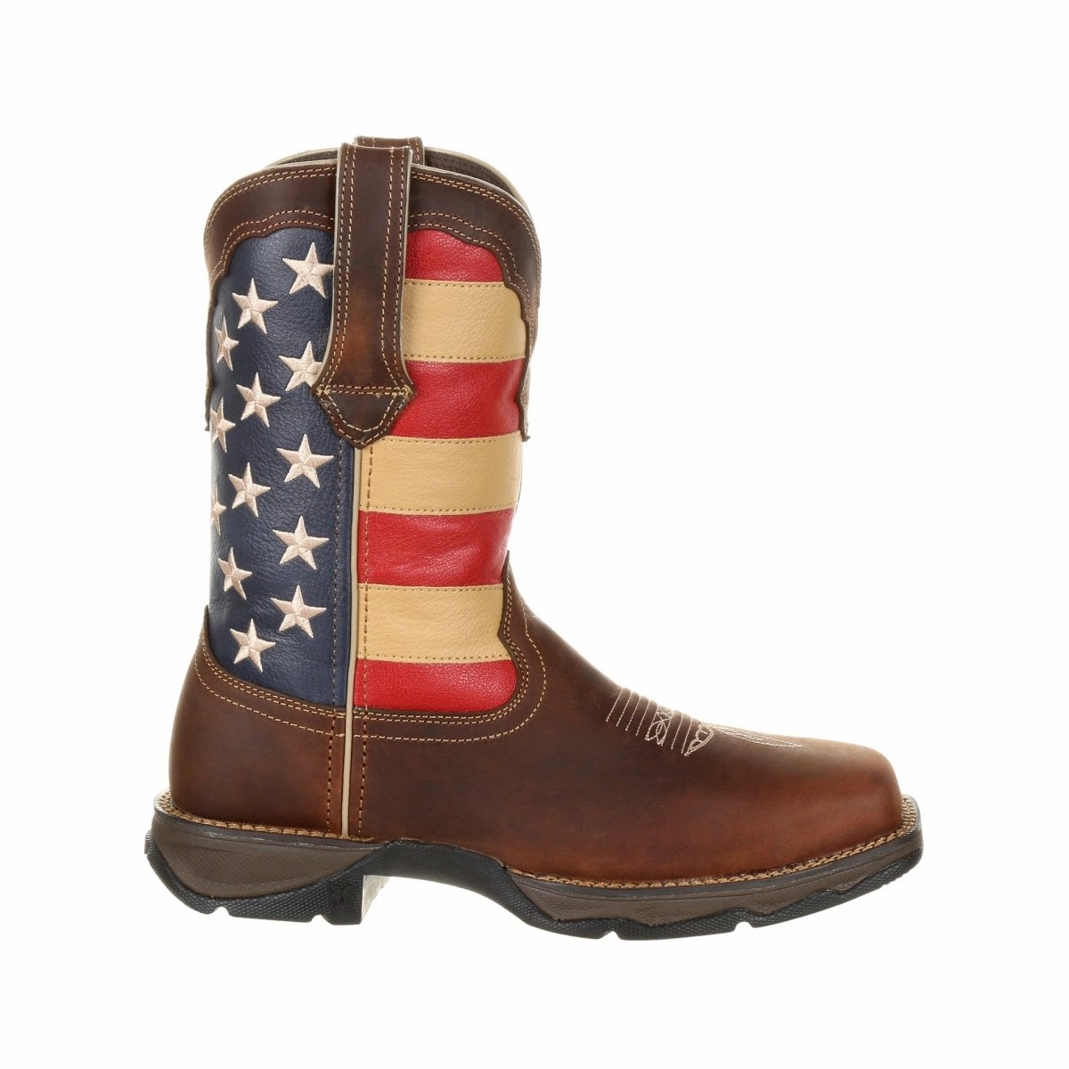 Durango Lady Rebel Work Women's Steel Toe Patriotic Flag Work Boots Drd0234 In Brown And Union Flag Padded Interior Comfort Seeker Extreme Comfort