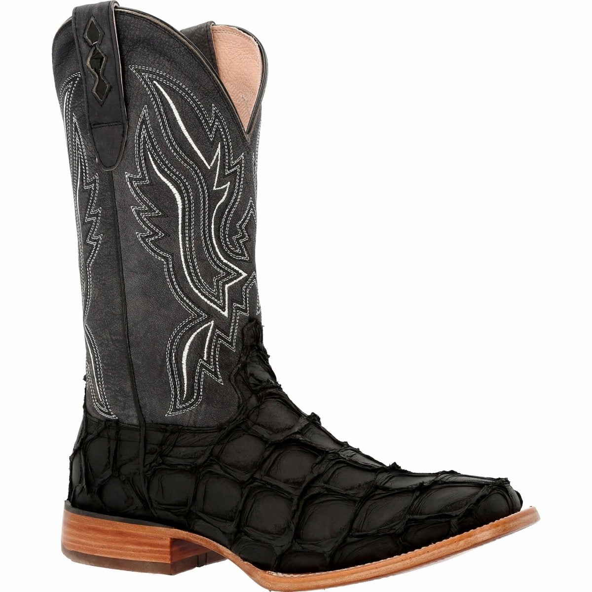 Durango Premium Exotics Men's Western Boots Ddb0381 In Matte Black Pirarucu Protective Finish Trail Runner