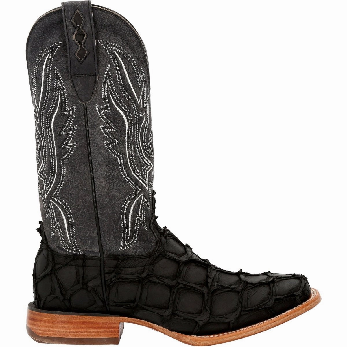 Durango Premium Exotics Men's Western Boots Ddb0381 In Matte Black Pirarucu Mud Friendly Strong Grip