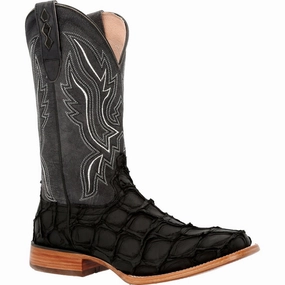 Durango Premium Exotics Men's Western Boots Ddb0381 In Matte Black Pirarucu Protective Finish Trail Runner