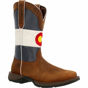 Slip-resistant Traction Durango Rebel Men's 11" Pull-on Western Work Boots Ddb0346 In Bark Brown And Colorado Flag