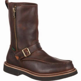Georgia Boot Pull-ons Men's Waterproof Work Wellington Boots G4124 In Brown Travel Light