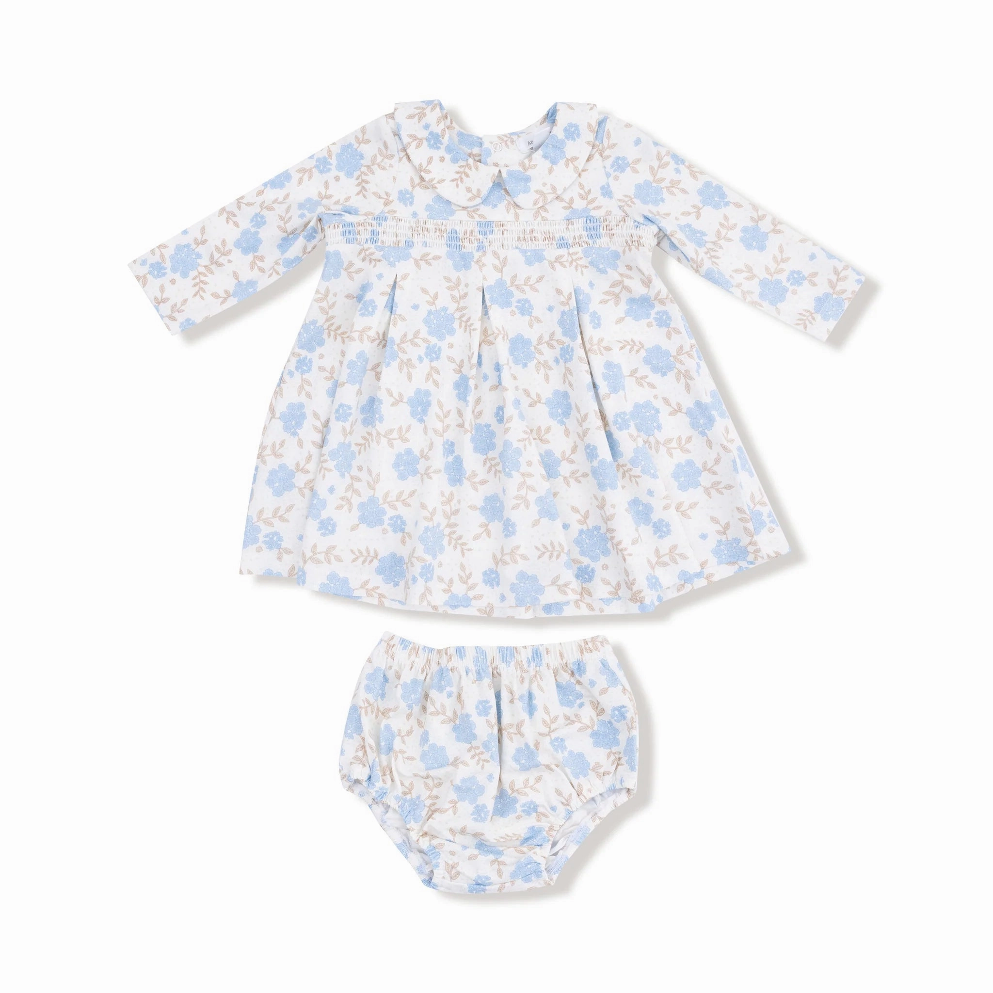 Baby Blue Floral Long Sleeve Peter Pan Collar Dress and Bloomer Future Glow Collapsible Hood