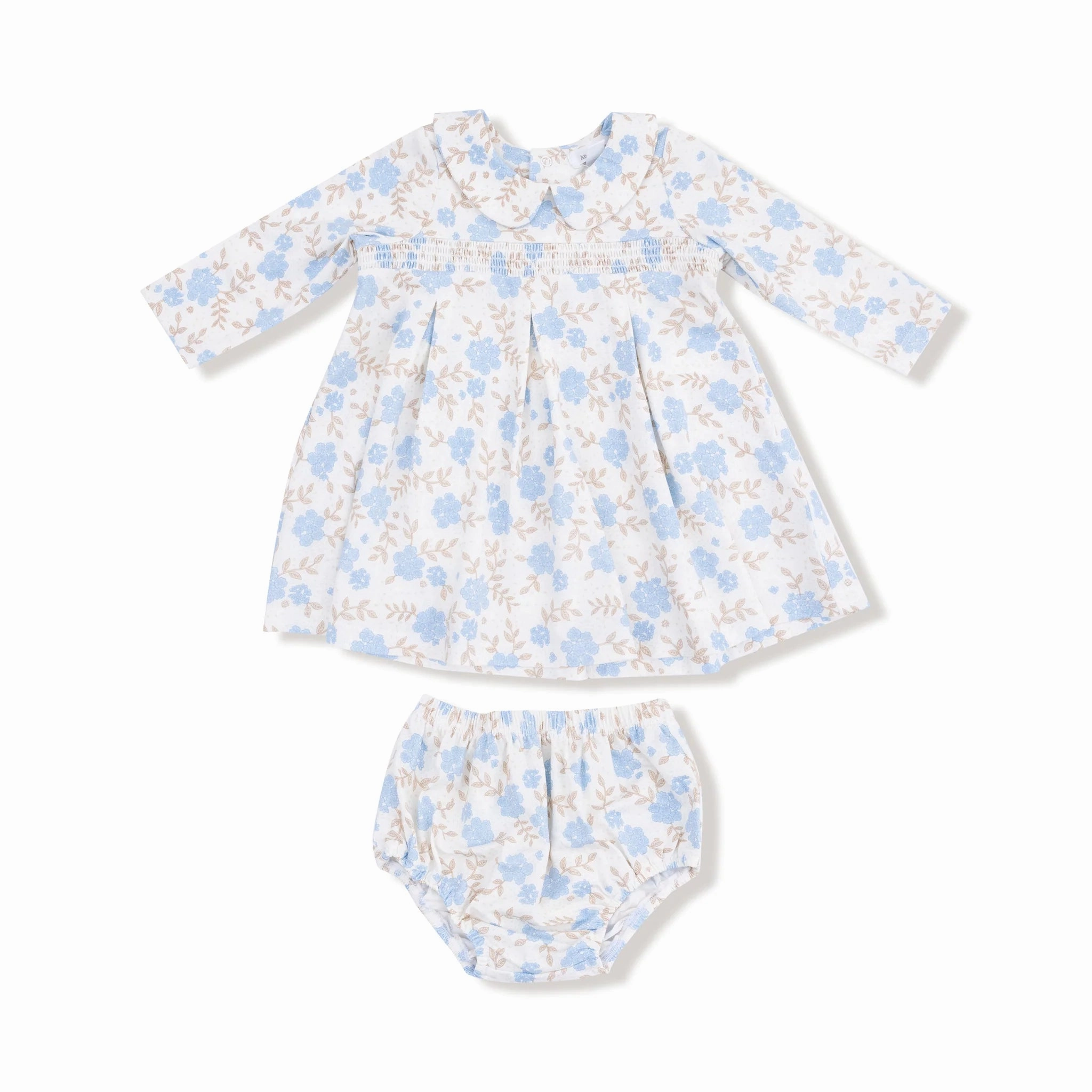 Baby Blue Floral Long Sleeve Peter Pan Collar Dress and Bloomer Royal Charm Functional Fashion