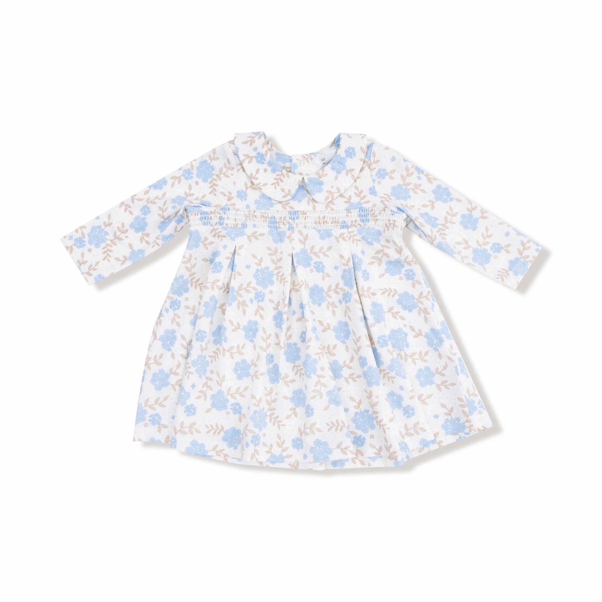 AirflowOptimized ShrinkageFree Fabric Baby Blue Floral Long Sleeve Peter Pan Collar Dress and Bloomer