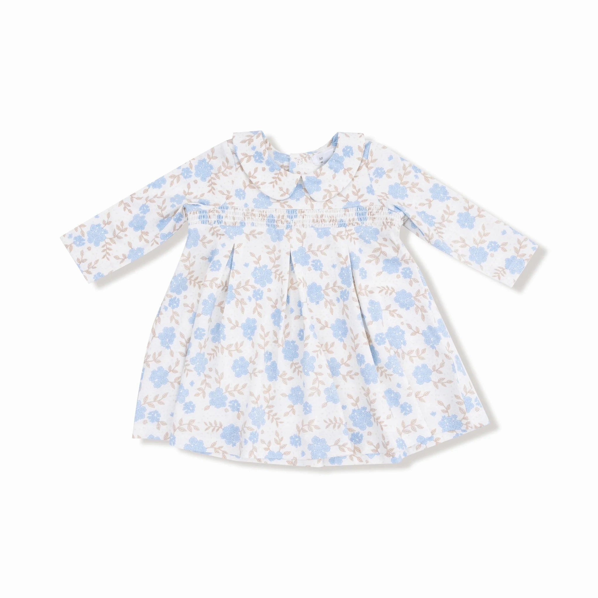 AntiSlip Grip Baby Blue Floral Long Sleeve Peter Pan Collar Dress and Bloomer