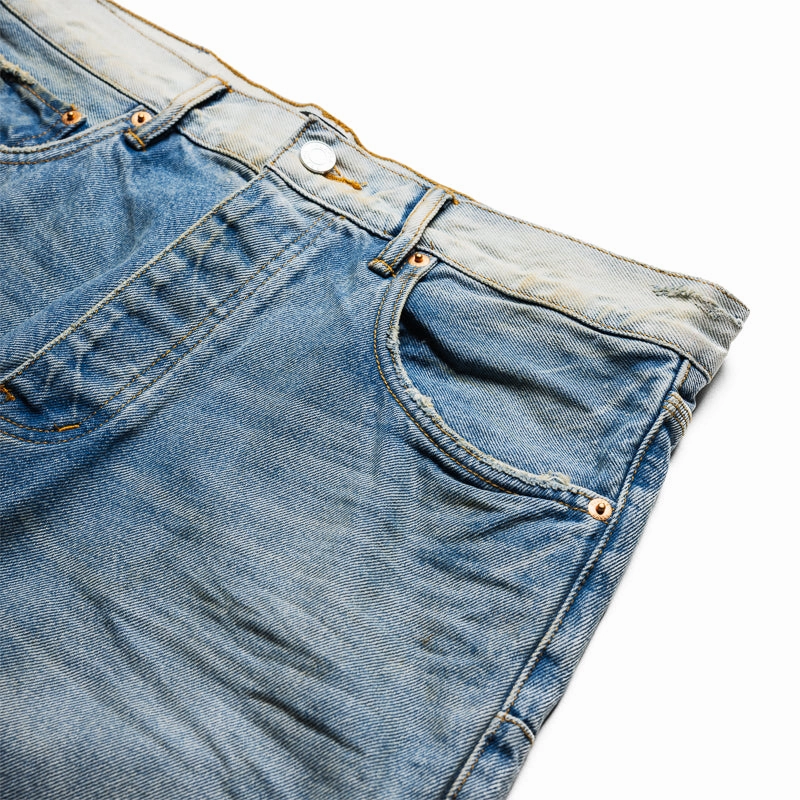 Purple Brand Mid Rise Straight Leg Basalt Distressed Jean - Light Indigo Motion Core NonIrritating