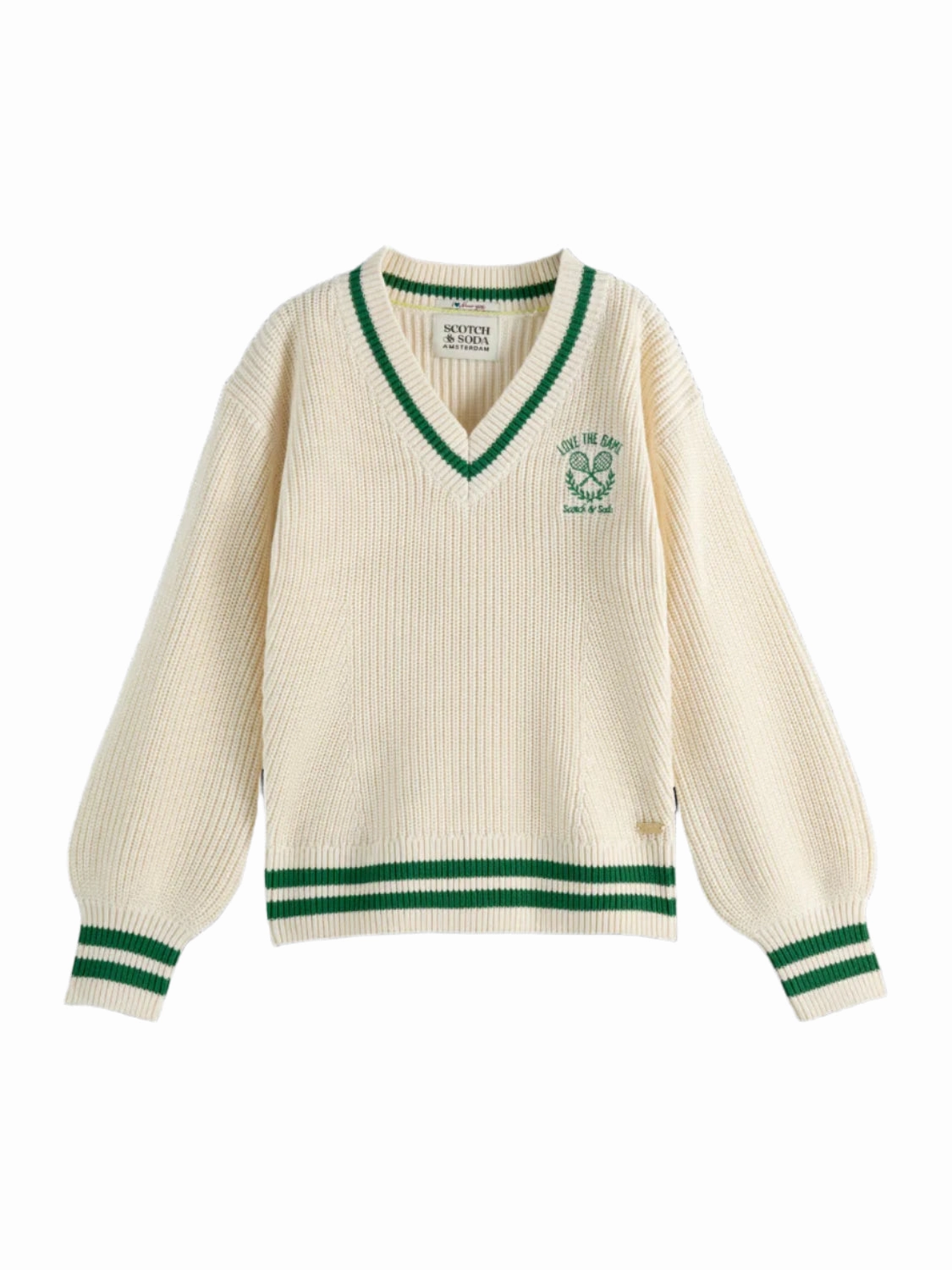 Girls' V-Neck Embroidered Pullover Sweater Natural Fiber Blend