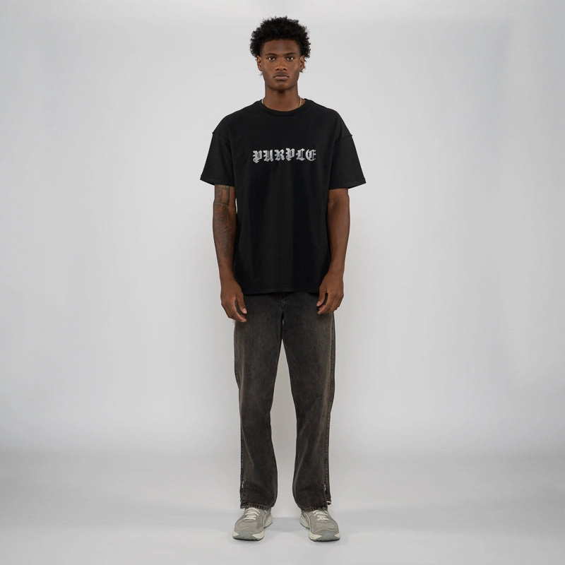 Japan Neat pack light Purple Brand Taped Gothic P Tee - Black