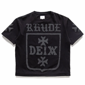 Rhude Deix Shield Oversized Tee - Black Sporty Jacket FlatlockSeaming