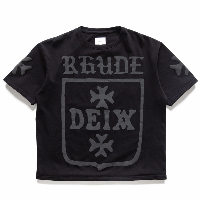 Rhude Deix Shield Oversized Tee - Black Sporty Jacket FlatlockSeaming