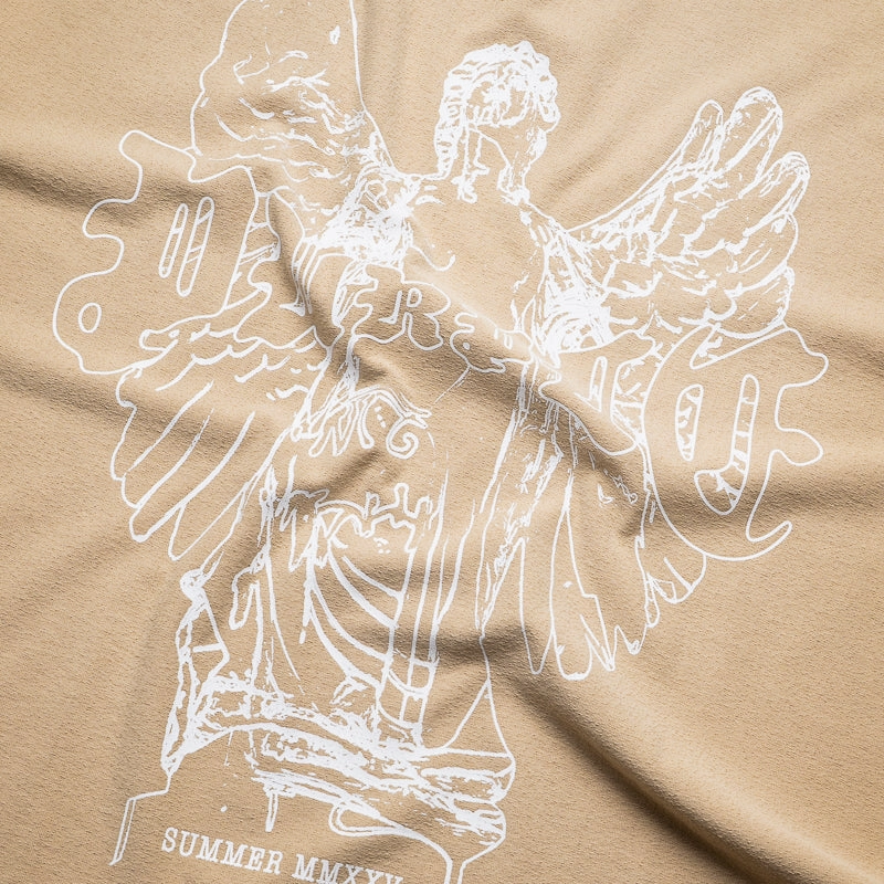 BalancedDrape Effortless Style Purple Brand Guardian Tee - Tan