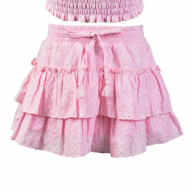 SweatWickingLining Embroidered Eyelet Smocked Flutter Sleeves Top