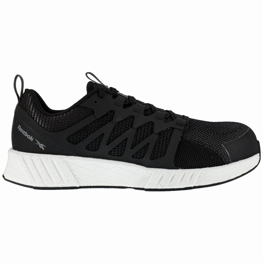 All-day Traction Reebok Women's Fusion Flexweave Athletic Work Shoe Composite Toe Rb413 In Black And White