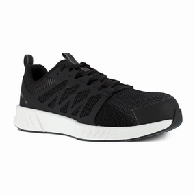 Reebok Women's Fusion Flexweave Athletic Work Shoe Composite Toe Rb413 In Black And White All-day Comfort