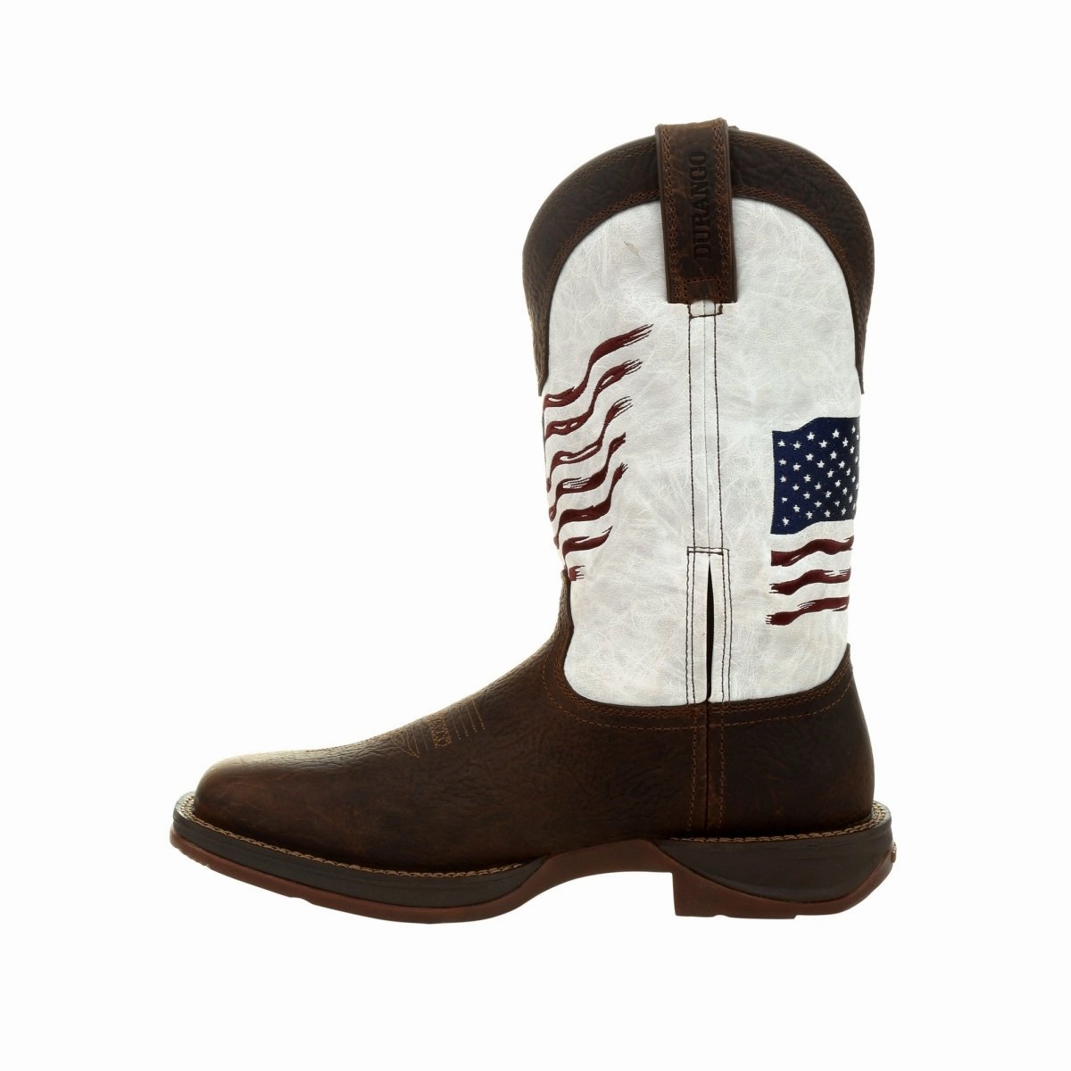 Durango Rebel Men's Distressed Flag Embroidery Western 12" Boots Ddb0312 In Bay Brown And White Tough Sole