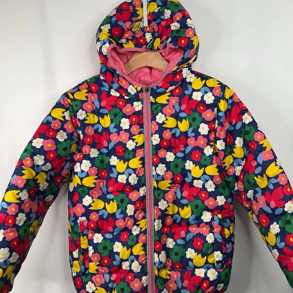 Weekend Outing Wear HiddenPockets Size 12 (150): Hanna Andersson Blue/Colorful Floral Quilted Down Winter Coat