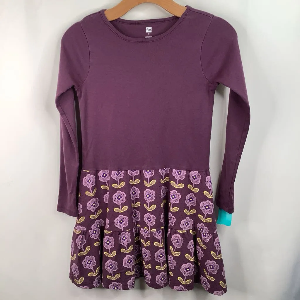 Size 12: Tea Purple Floral Long Sleeve Dress Perfectly Crafted Clasp-Closure