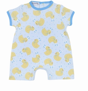Stretchable Fabric Easy Breath Light Blue Bunny Ears Printed Short Playsuit