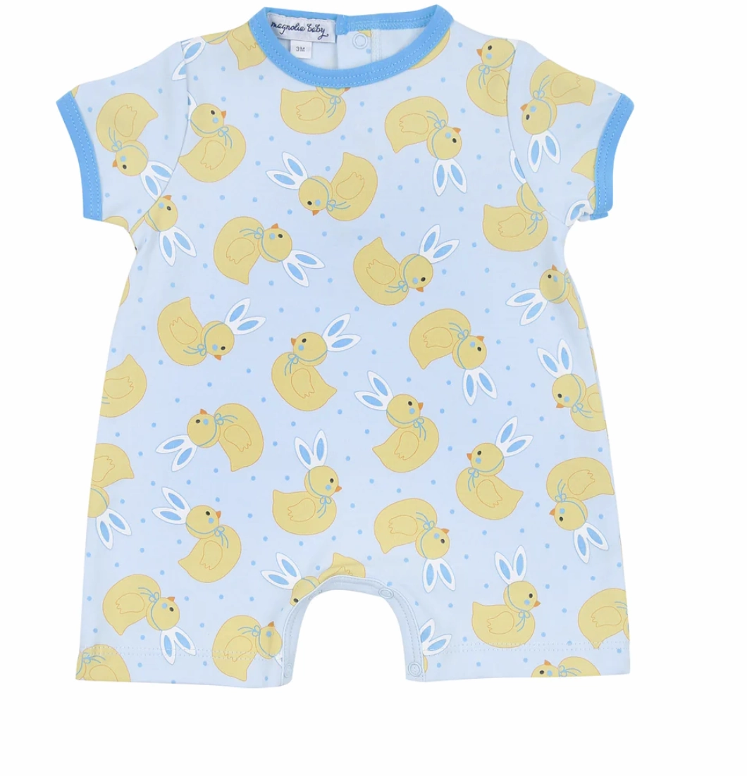 Stretchable Fabric Easy Breath Light Blue Bunny Ears Printed Short Playsuit