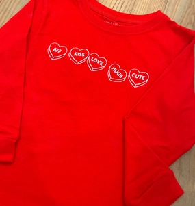 L/S Red Conversation Hearts T-Shirt Lake Mood