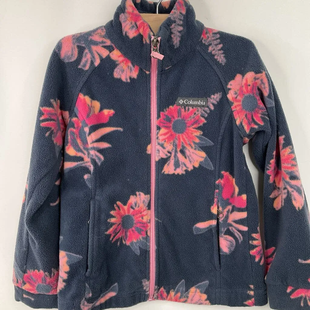 Size 6: Columbia Blue/Pink Floral Fleece Coat Two Tone Design Convertible Style