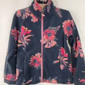 Size 6: Columbia Blue/Pink Floral Fleece Coat Two Tone Design Convertible Style