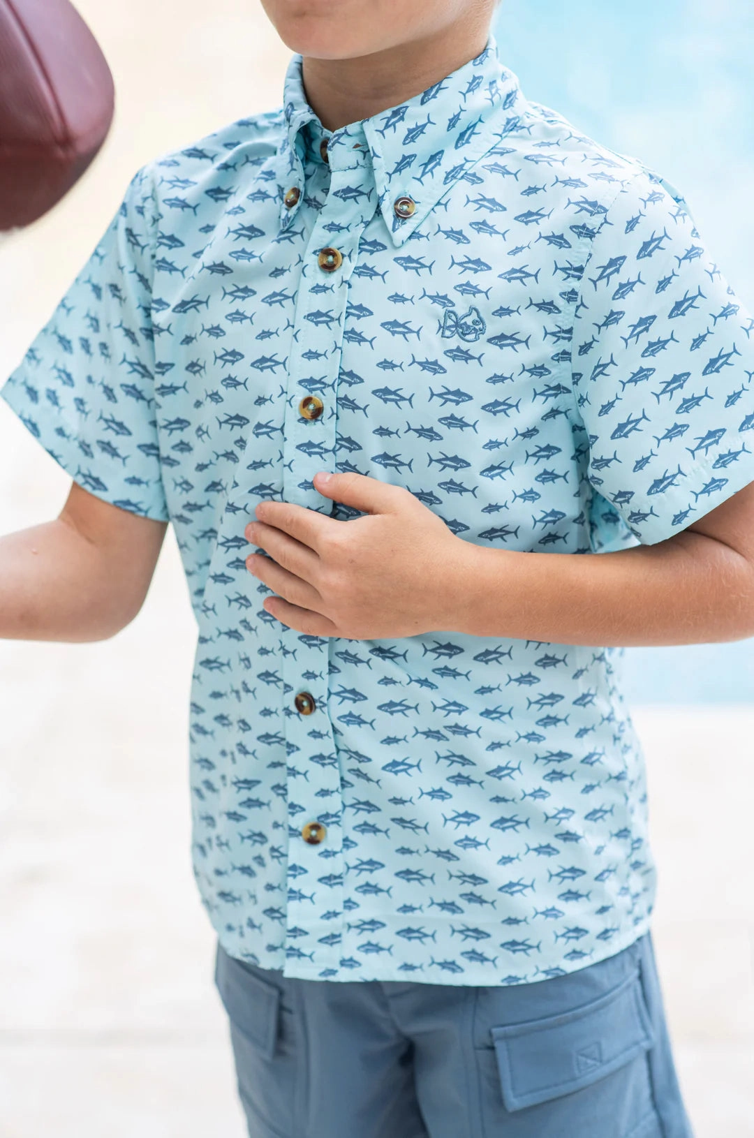 Short Sleeve Fishing Shirt - Aqua Tuna Print french chic ZeroWasteProduction