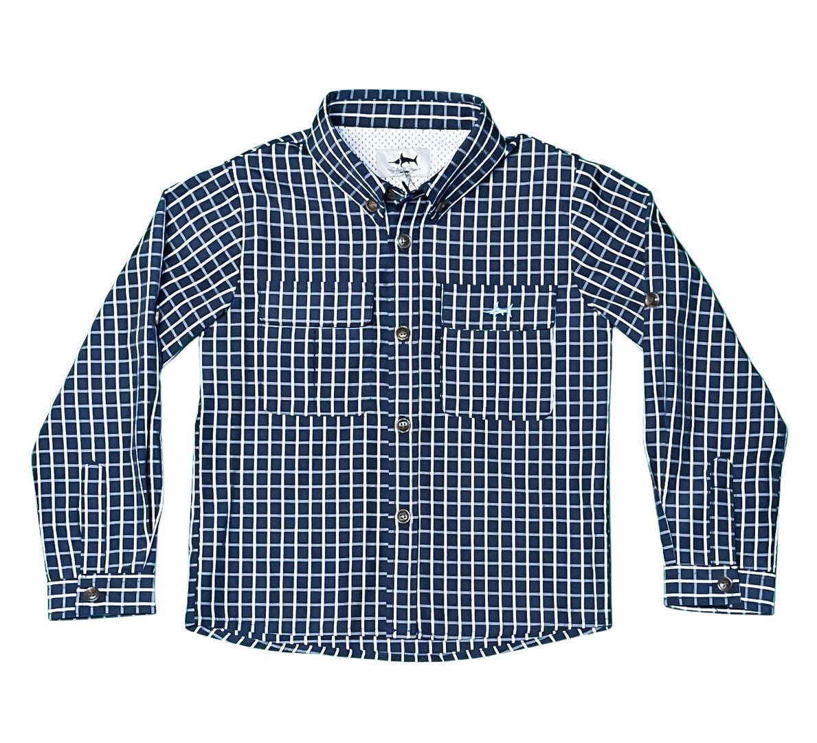 Flagler Fishing shirt | Navy/White Plaid StretchFree
