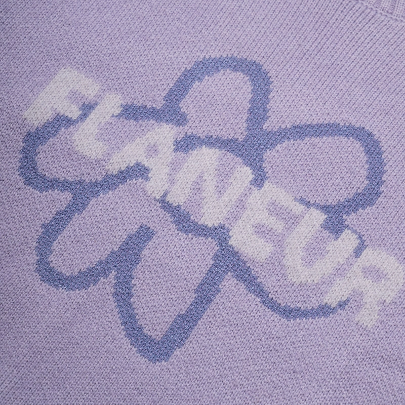 Star Light Flaneur Flower Doodle Jacquard Sweater - Purple