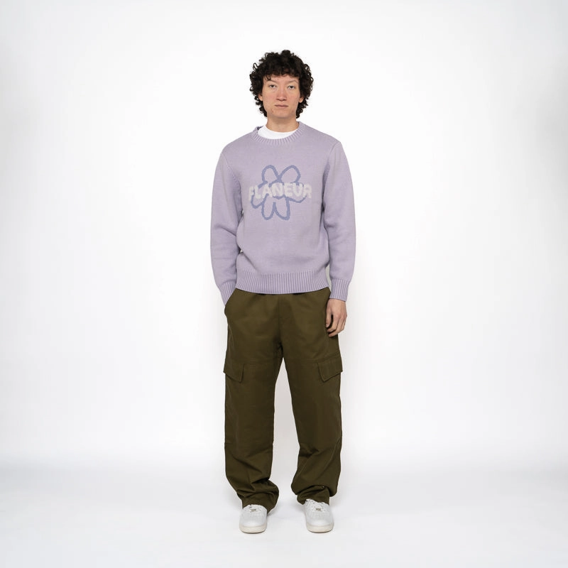 Jump Core Flaneur Flower Doodle Jacquard Sweater - Purple