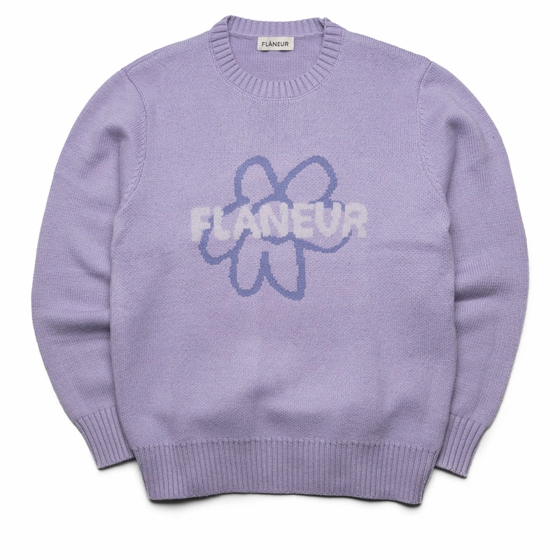 Flaneur Flower Doodle Jacquard Sweater - Purple Country Core Free Shape