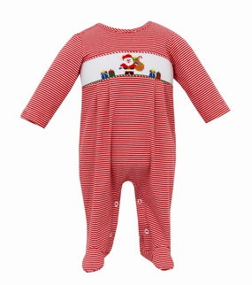 Elite Vibe OdorControl Treatment Red Stripe Knit Smocked Santa Footie with Feet